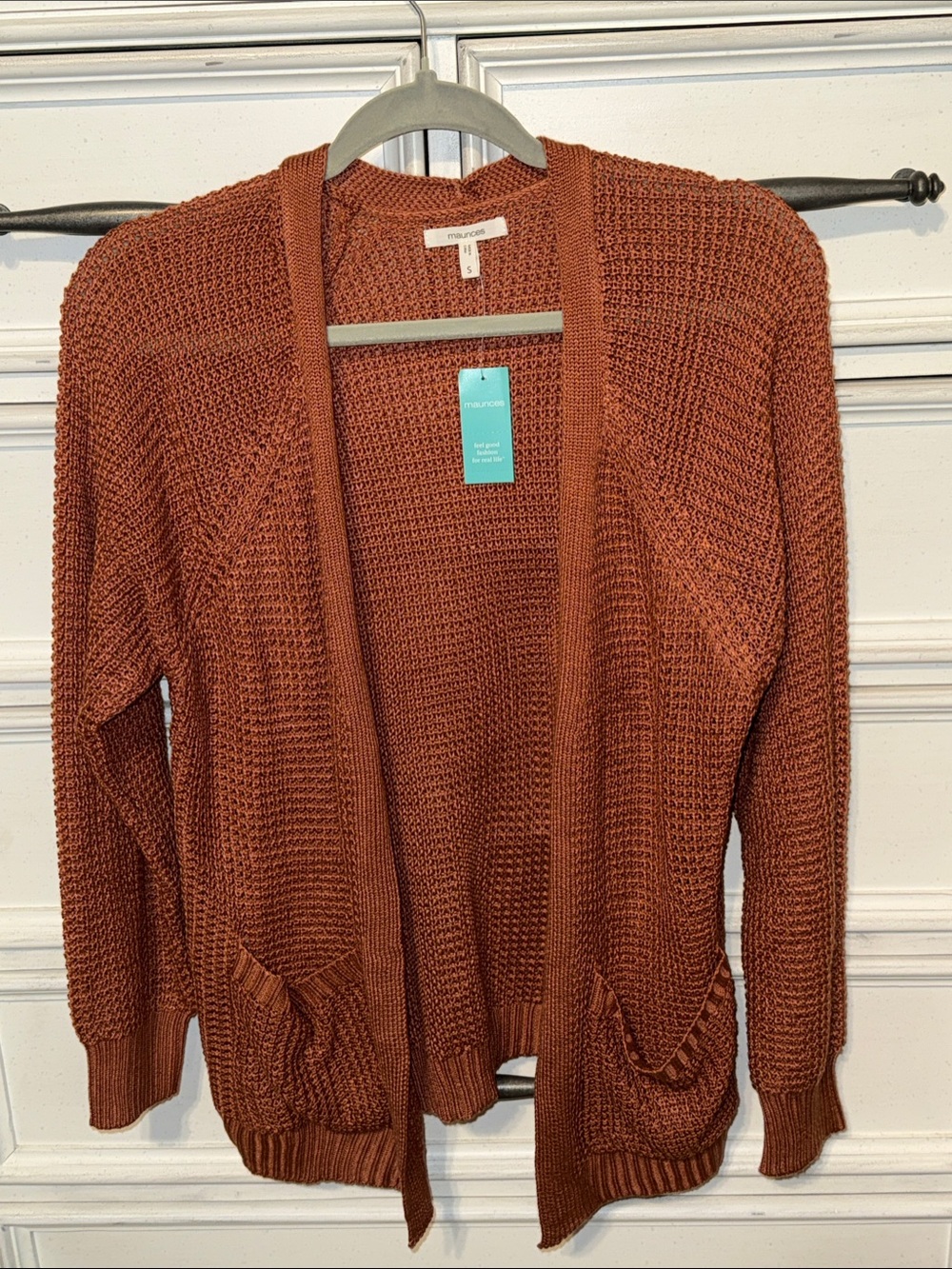 Maurices Slouchy Rust Open-Front Knit Cardigan